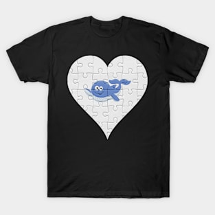 Jigsaw  Whale Heart Design - Fish Whale T-Shirt